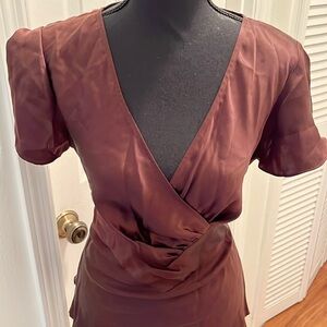 Ideology Chocolate Brown Wrap V-Neck Blouse